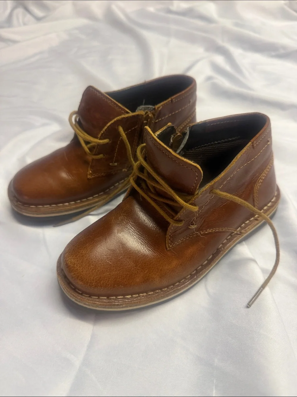 Steve Madden Kids Chestnut Brown Leather Lace-Up Ankle Boots